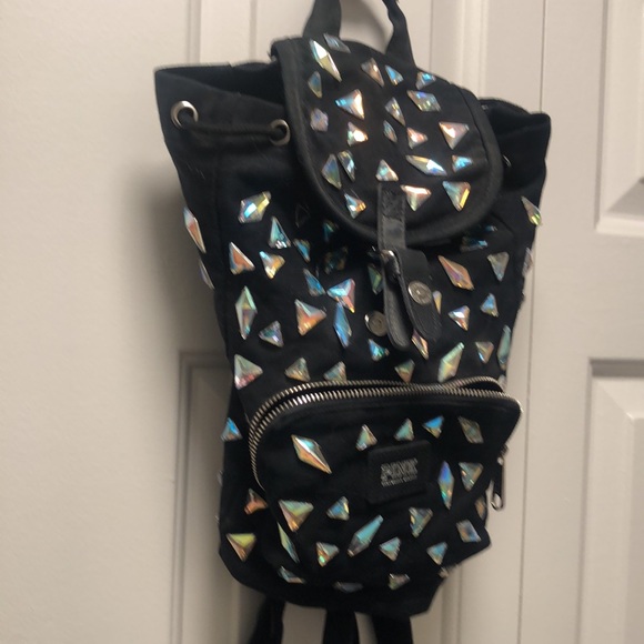 victory secret pink Women’s Black Mini Backpack with Large Gem Stones - Picture 1 of 16